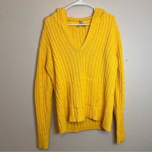 Old Navy Womens XL Mustard Yellow Cable-Knit Hoodie Sweater Fisherman
